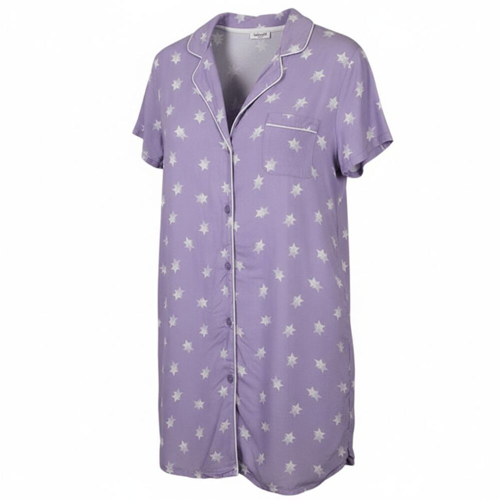 Splendid Button Front Night Shirt Mini Length Lilac with White Stars Size Medium